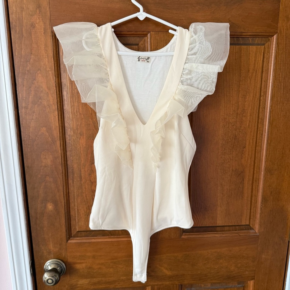 Free People Cream V-Neck Bodysuit